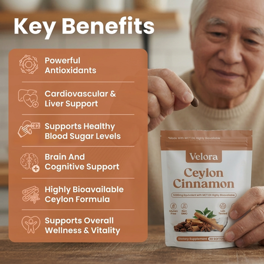 Velora Ceylon Cinnamon 7200mg Equivalent with MCT Oil