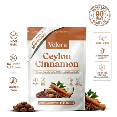 Velora Ceylon Cinnamon 7200mg Equivalent with MCT Oil